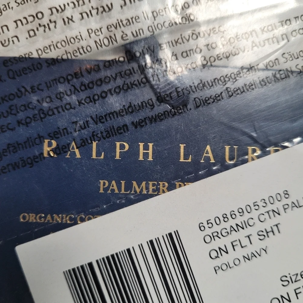 New Ralph Lauren Organic Cotton Palmer Percale Queen Flat Sheet White/ Polo Navy